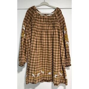 NWT LALi Plaid Checkered Embroidered Ruched Tulip Dress Kids Size 5